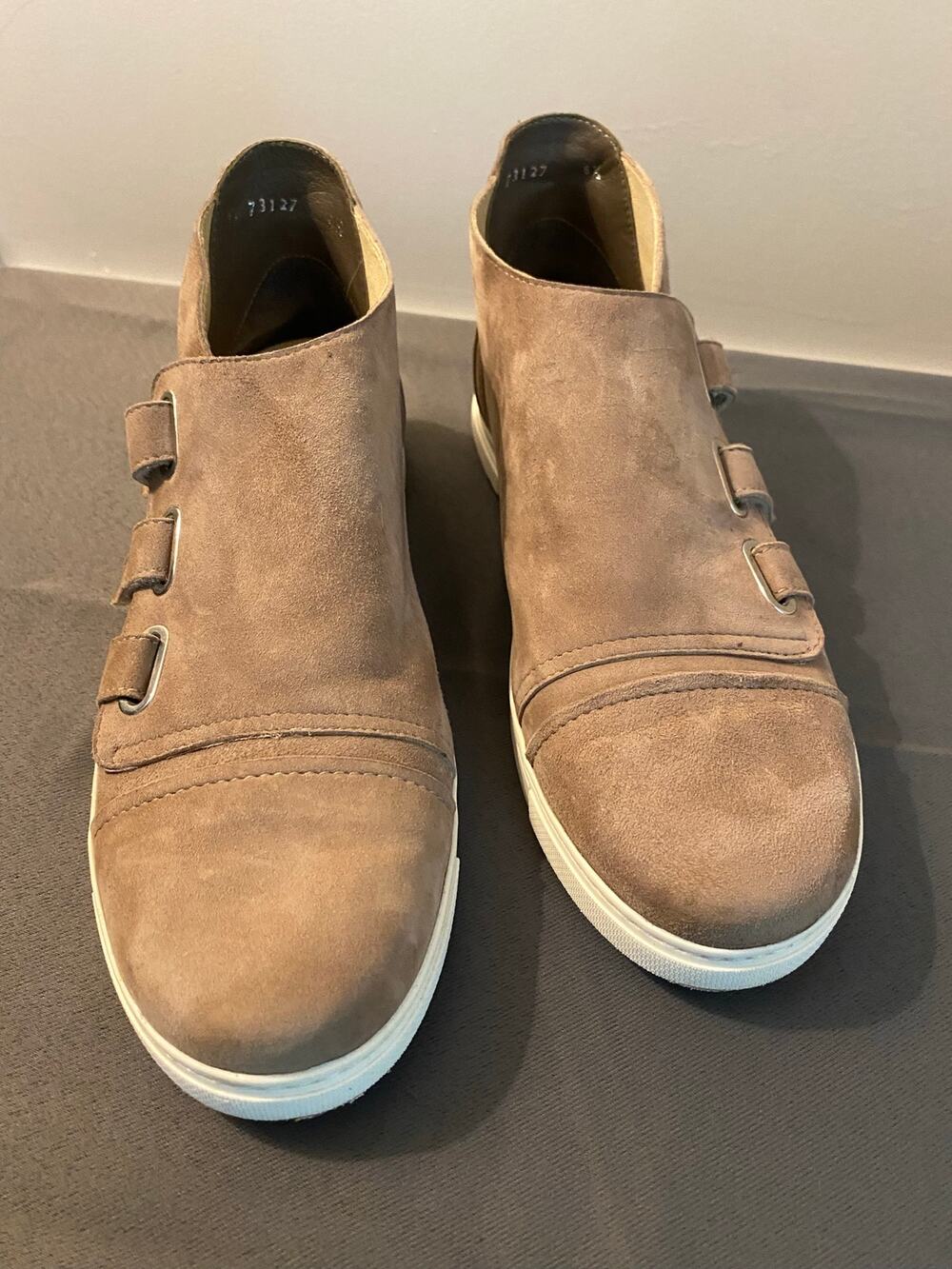 Stuart Weitzman Tan 
Suede Triple Strap High Sneaker 6.5